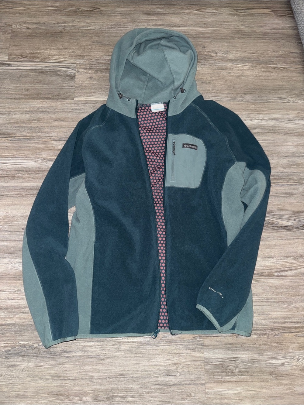 Columbia Two-Tone Hooded Fleece Jacket - Dark Teal & Olive Green